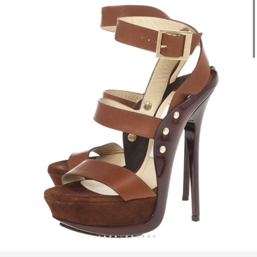 Jimmy Choo Leather and Suede Halley Platform Heels